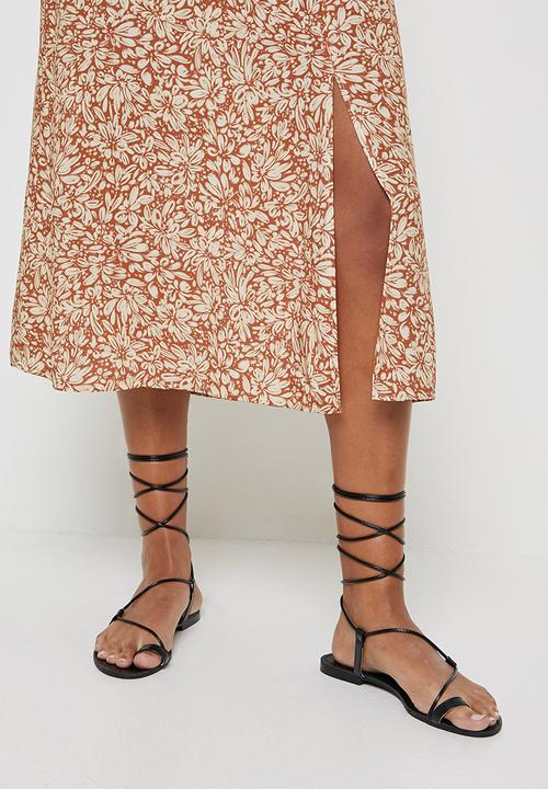 edit - Pull on slit midi skirt - rust floral