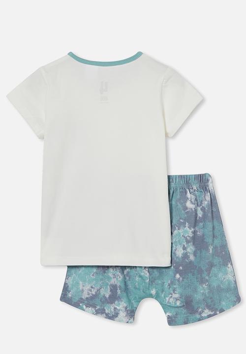 Cotton On - Hudson short sleeve pyjama set - neutral & blue 