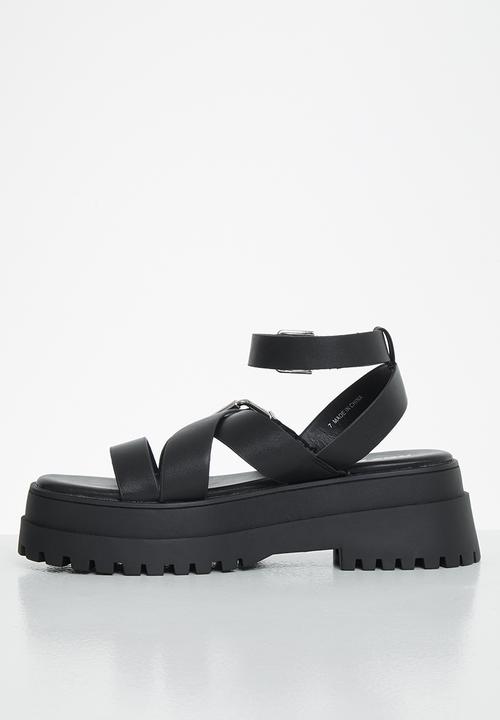 Public Desire - Follow pu chunky buckle slingback sandal - black