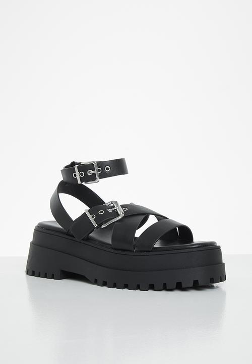 Public Desire - Follow pu chunky buckle slingback sandal - black
