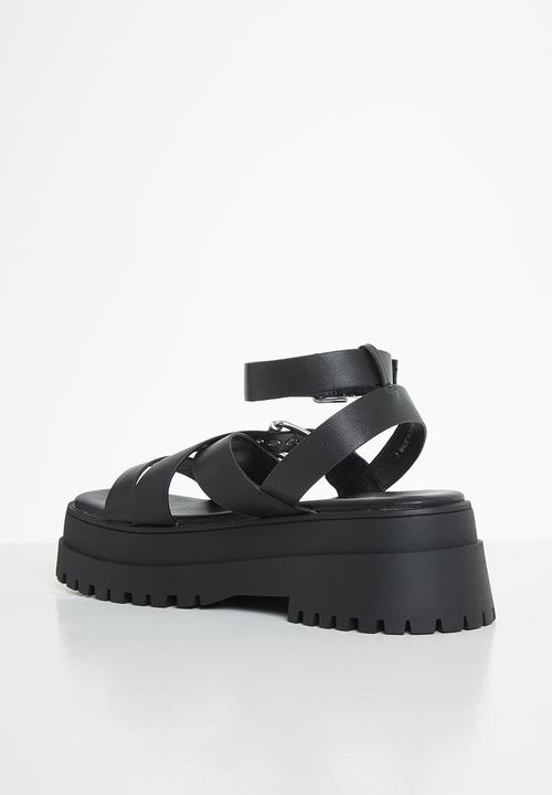 Public Desire - Follow pu chunky buckle slingback sandal - black