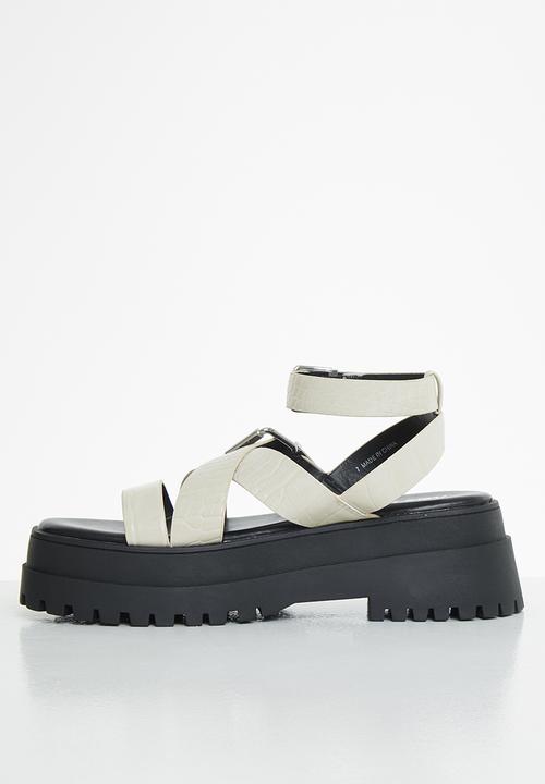 Public Desire - Follow pu chunky buckle slingback sandal - beige croc