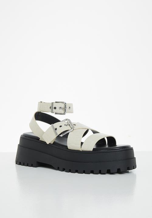 Public Desire - Follow pu chunky buckle slingback sandal - beige croc
