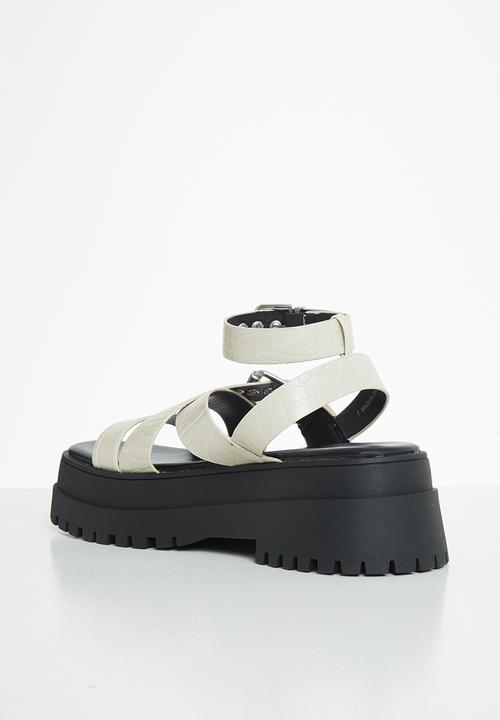 Public Desire - Follow pu chunky buckle slingback sandal - beige croc