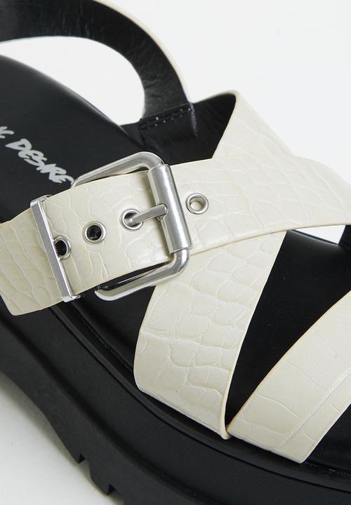Public Desire - Follow pu chunky buckle slingback sandal - beige croc