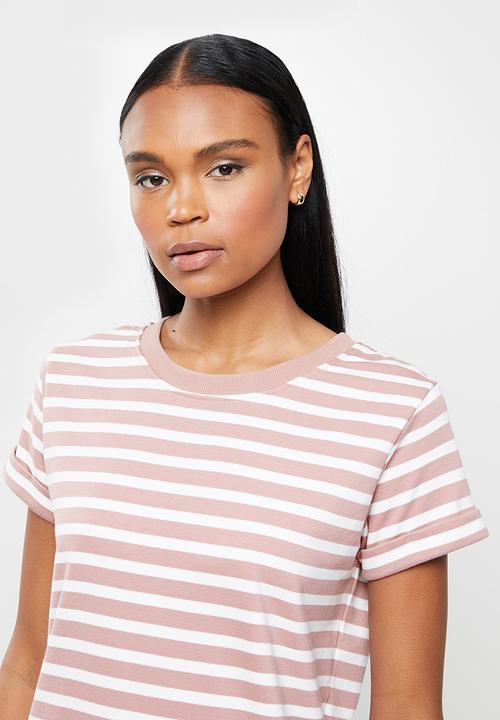 Jacqueline de Yong - Ivy life  short sleeve stripe dress - woodrose