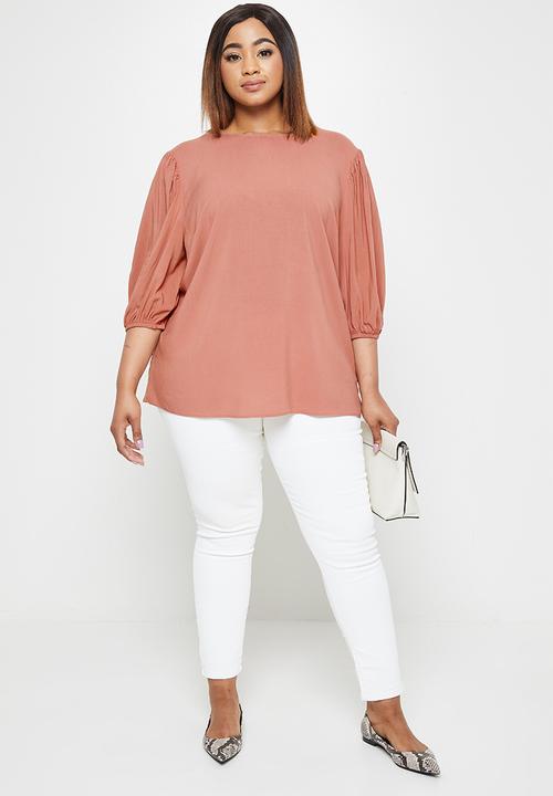 edit Plus - Mutton sleeve shell top - pink 