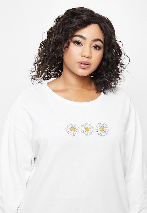 Blake - Long sleeve oversized tee w print - white