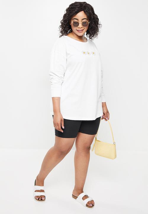 Blake - Long sleeve oversized tee w print - white