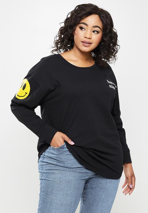 Blake - Long sleeve oversized tee w print - black