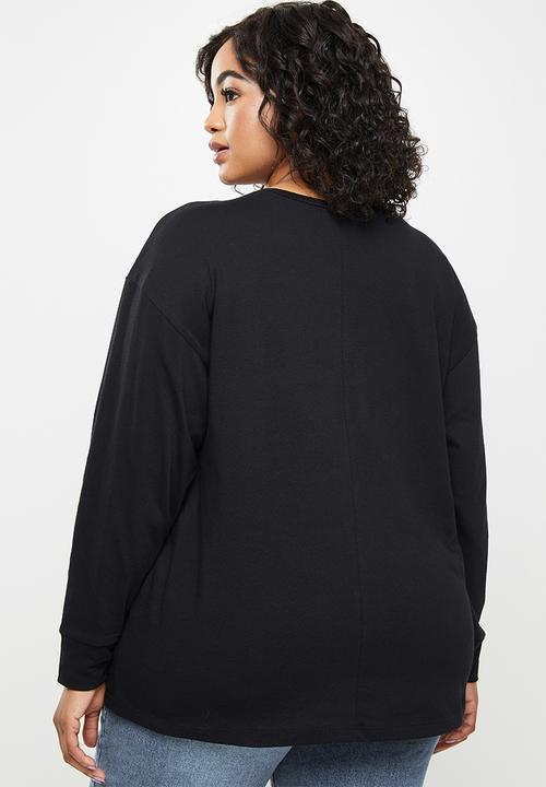 Blake - Long sleeve oversized tee w print - black