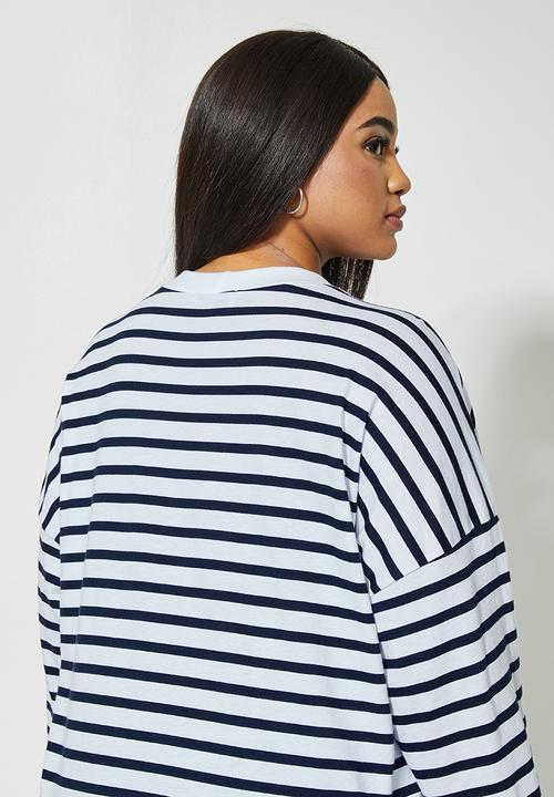 Superbalist - Easy fit striped tee - white & navy 