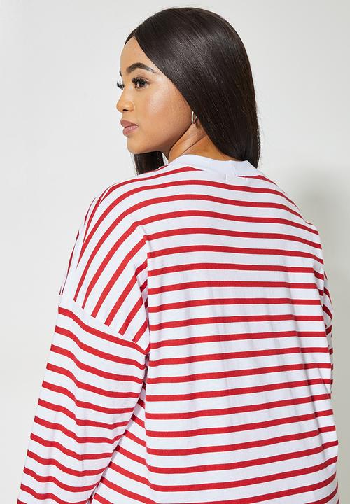 Superbalist - Easy fit striped tee - white & red