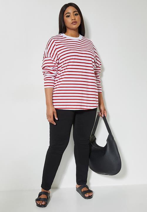 Superbalist - Easy fit striped tee - white & red