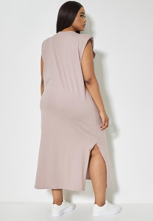 Superbalist - Shoulder pad column dress - bark