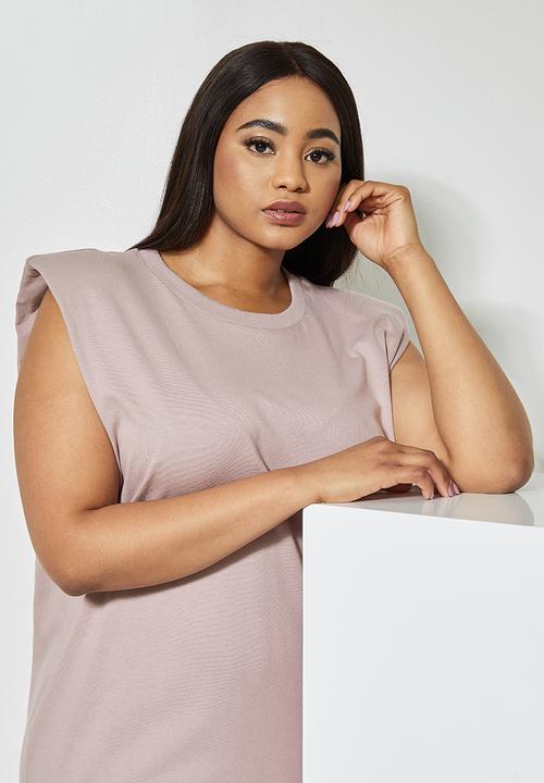 Superbalist - Shoulder pad column dress - bark
