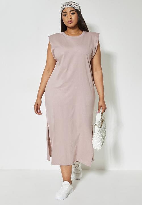 Superbalist - Shoulder pad column dress - bark