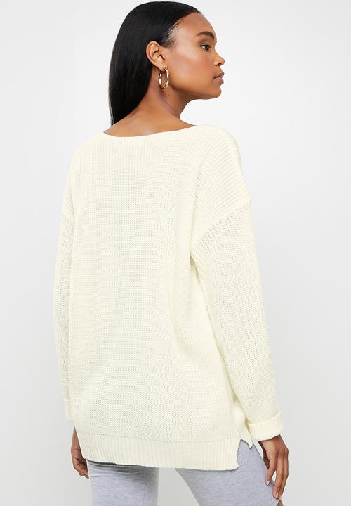 Glamorous - V-neck knitted jumper - ecru