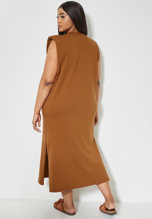 Superbalist - Shoulder pad column dress - brown