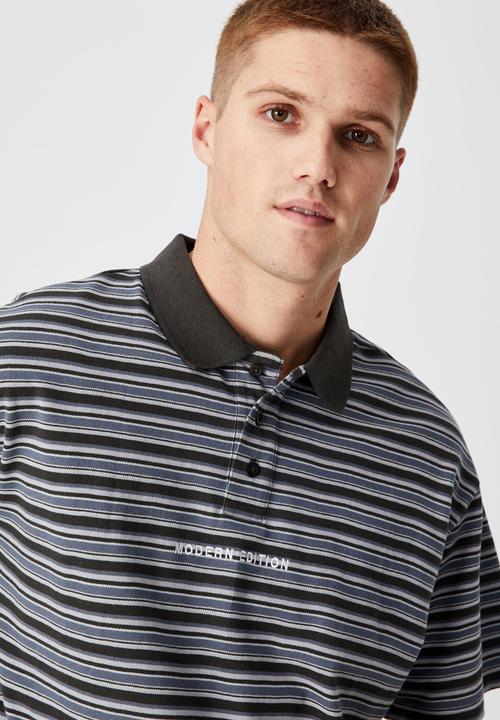 Cotton On - 70 s polo - navy mixed stripe