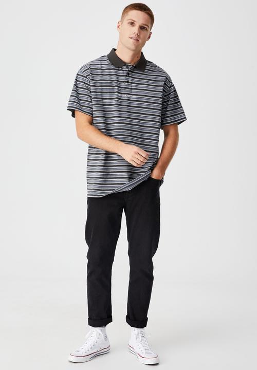 Cotton On - 70 s polo - navy mixed stripe