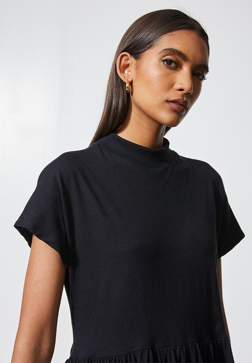 Superbalist - Funnel neck babydoll T shirt dress - black