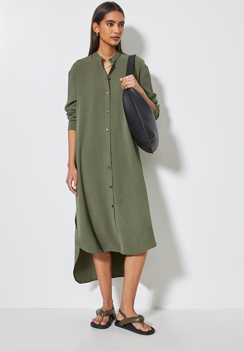 Superbalist - Mandarin collar shirt dress - khaki
