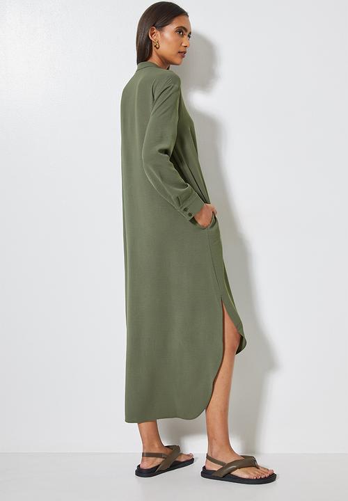 Superbalist - Mandarin collar shirt dress - khaki