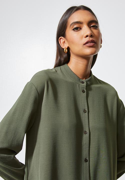 Superbalist - Mandarin collar shirt dress - khaki