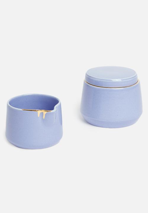 Urchin Art - Des Moines sugar pot and creamer set - sapphire & gold