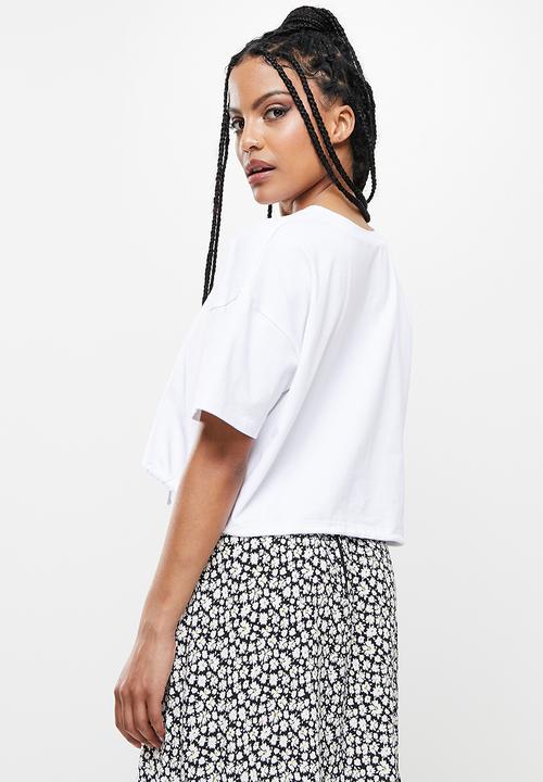 Blake - Boxy drawstring tee - white