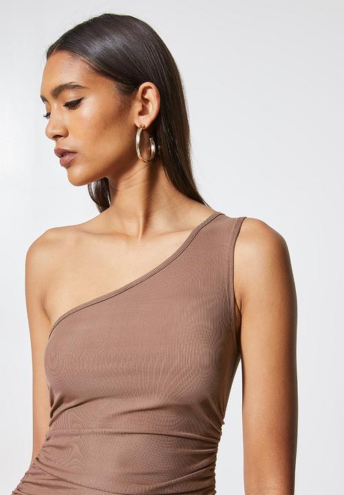 VELVET - Asym ruched pencil dress - brown