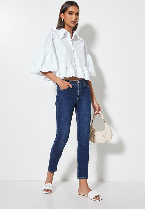 VELVET - Crop statement sleeve peter pan collar shirt - white