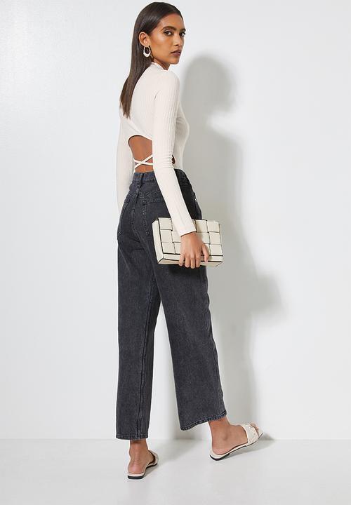 VELVET - Funnel neck - open back rib knit bodysuit - neutral