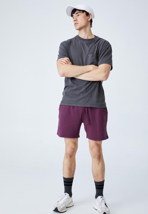 Cotton On - Pigment fleece short - pigment port wine