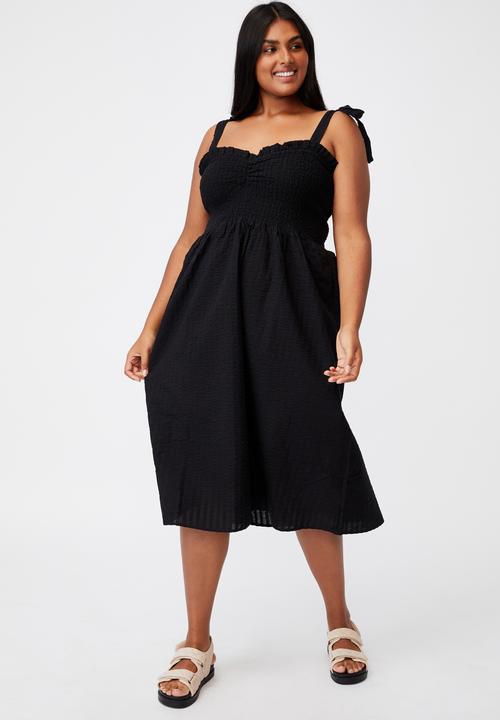 Cotton On - Curve shirred samantha midi dress - black