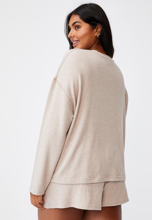 Cotton On - Curve super soft long sleeve crew - mushroom marle