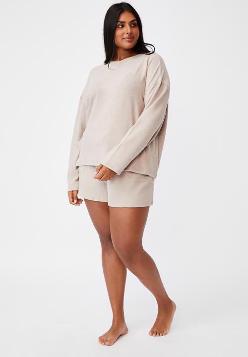 Cotton On - Curve super soft long sleeve crew - mushroom marle