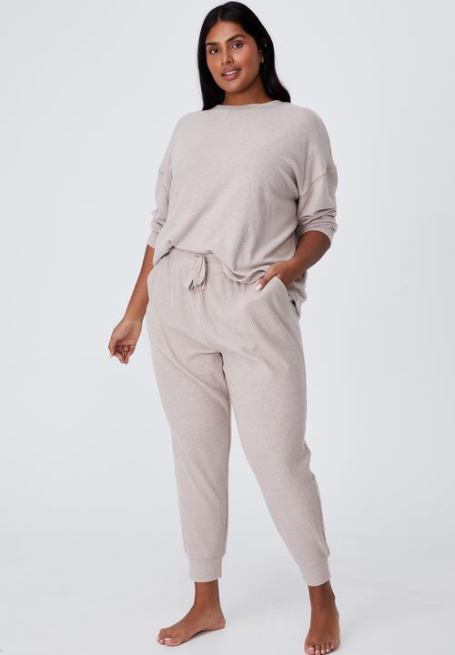 Cotton On - Curve super soft slim fit pant - mushroom marle rib