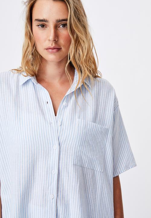 Cotton On - Dad short sleeve shirt - emily stripe authentic blue