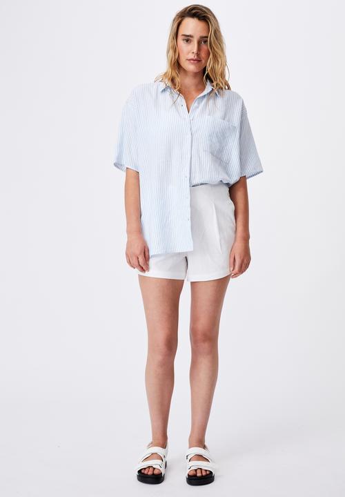 Cotton On - Dad short sleeve shirt - emily stripe authentic blue