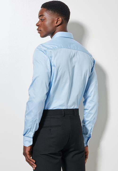 Superbalist - Jos slim fit cotton sateen long sleeve shirt - pale blue