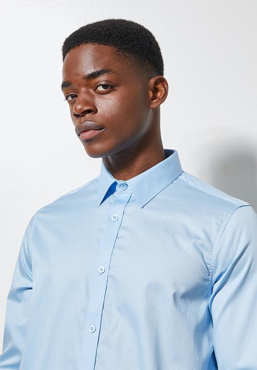 Superbalist - Jos slim fit cotton sateen long sleeve shirt - pale blue
