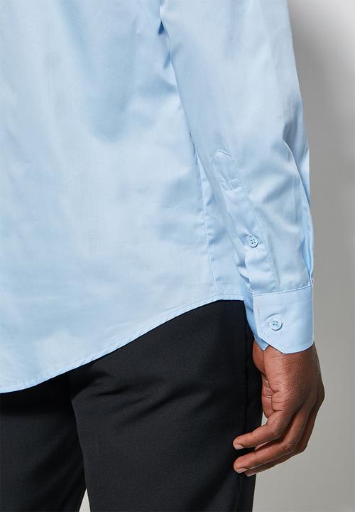 Superbalist - Jos slim fit cotton sateen long sleeve shirt - pale blue