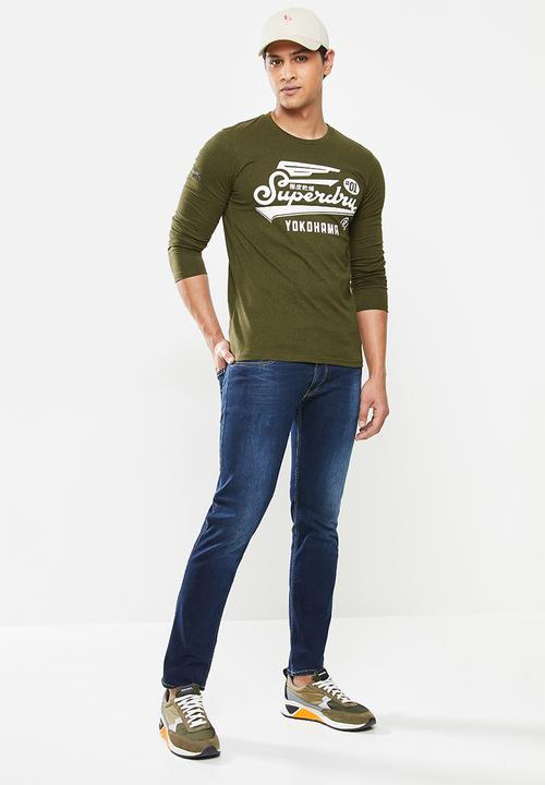 Superdry. - Military long sleeve graphic top - green 