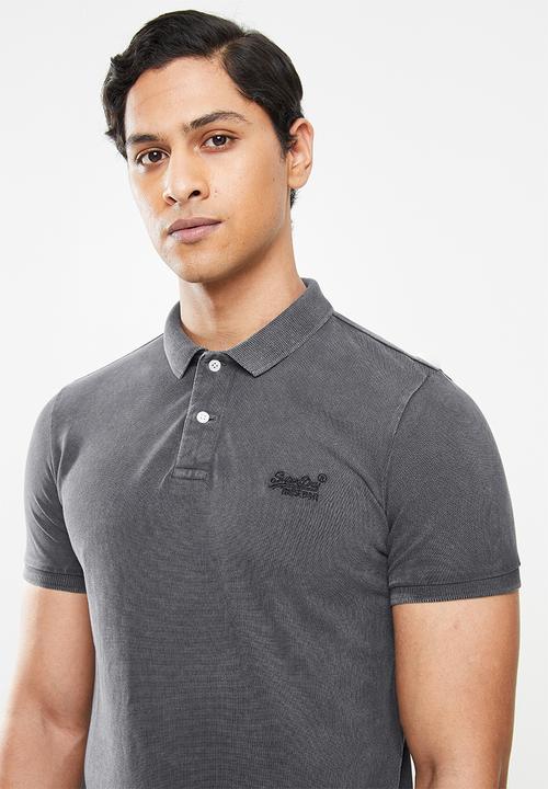 Superdry. - Vintage destroy short sleeve polo - charcoal