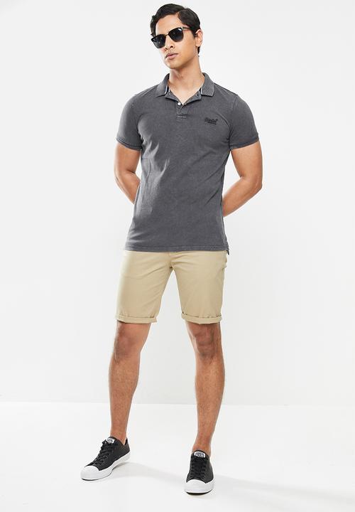 Superdry. - Vintage destroy short sleeve polo - charcoal