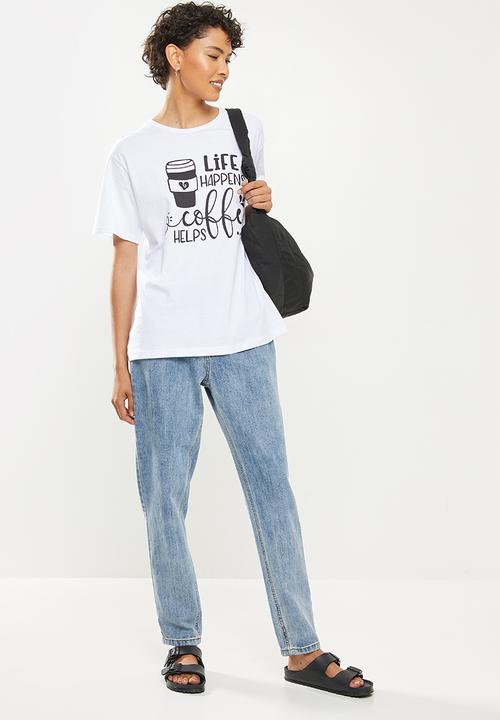 Trendyol - Printed boyfriend knitted t-shirt - white