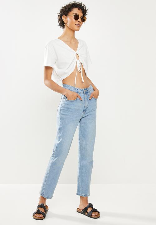 Trendyol - Tie crop knitted blouse - ecru