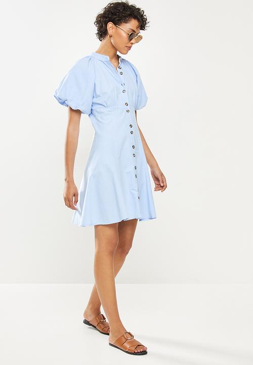 Trendyol - Balloon sleeve buttoned dress - blue